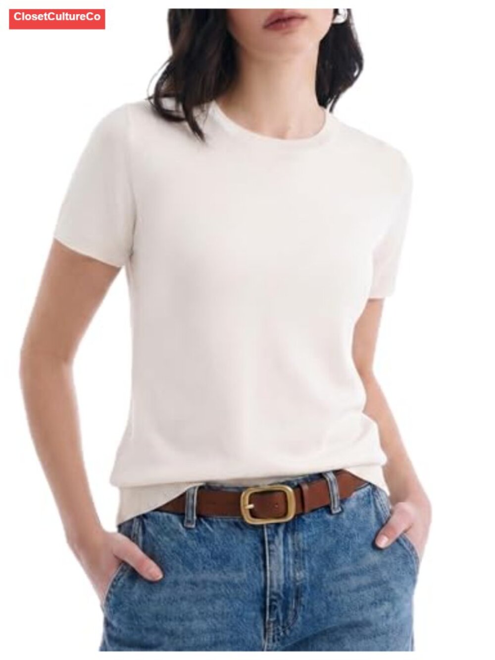 Wool Blend Lightweight Short Sleeve Sweater Crew Neck Pullover Business Summer
